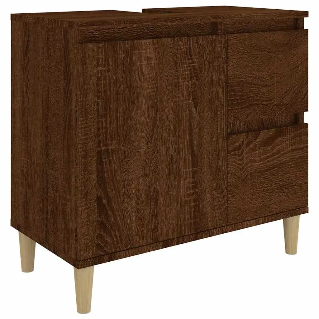 Bathroom Cabinet Storage Cupboard 65x33x60cm Brown Oak Engineered Wood