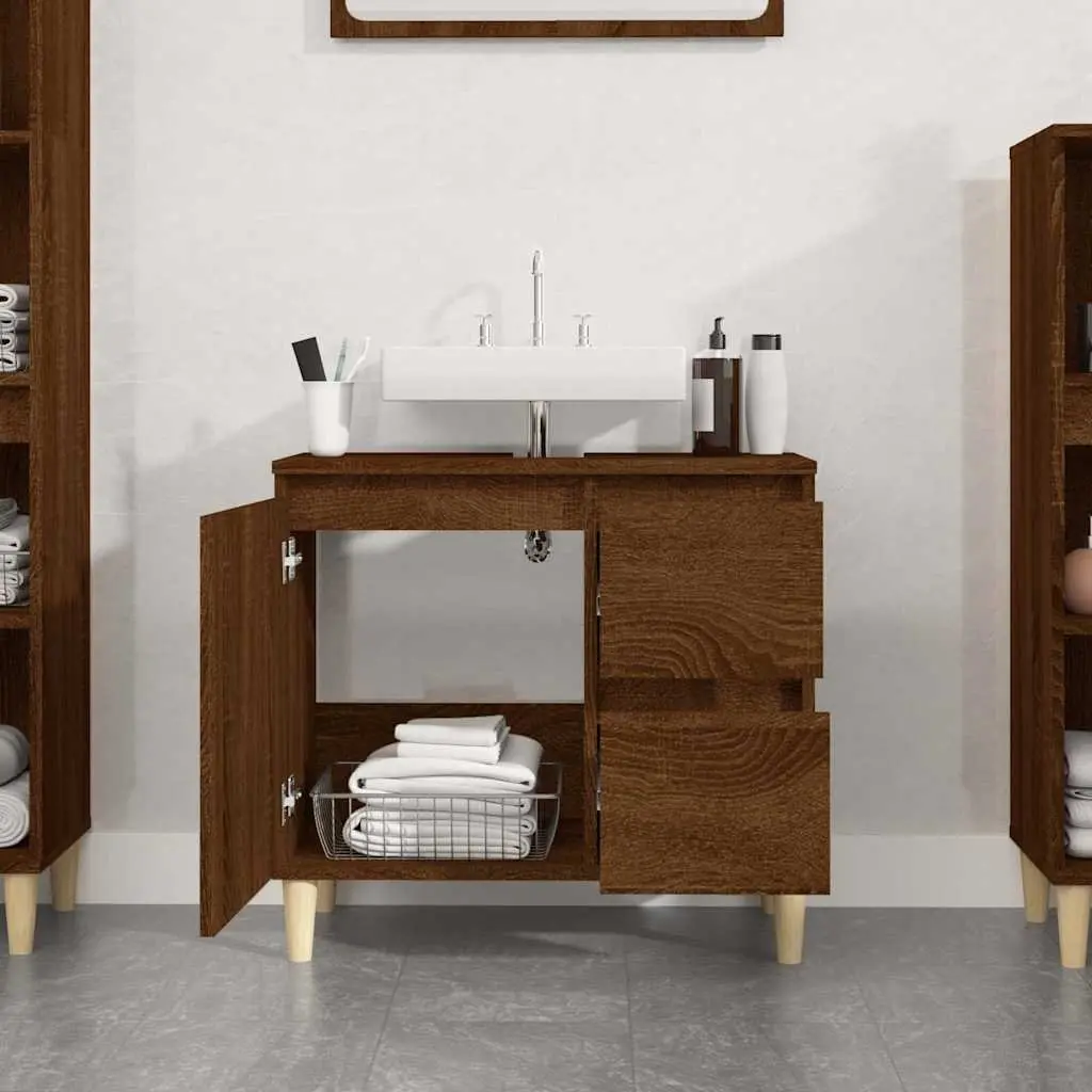 Bathroom Cabinet Storage Cupboard 65x33x60cm Brown Oak Engineered Wood