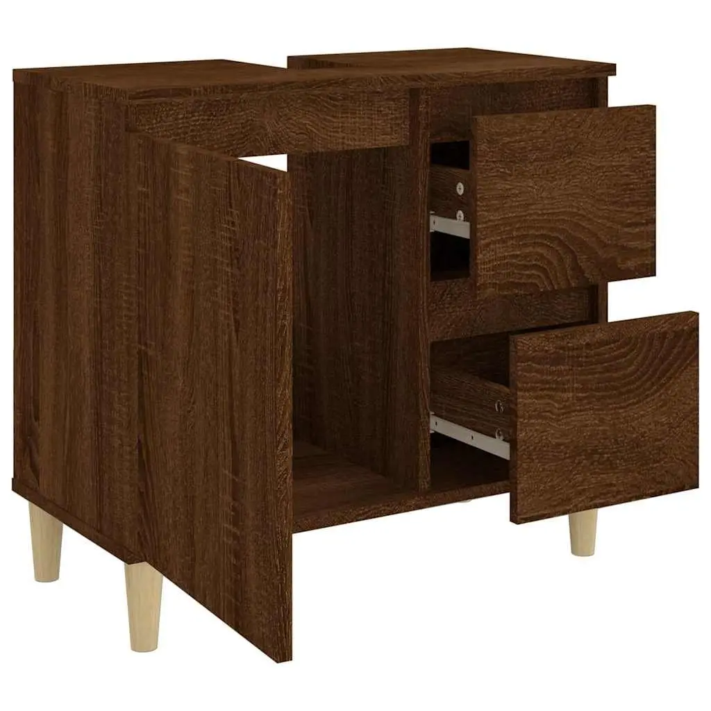 Bathroom Cabinet Storage Cupboard 65x33x60cm Brown Oak Engineered Wood