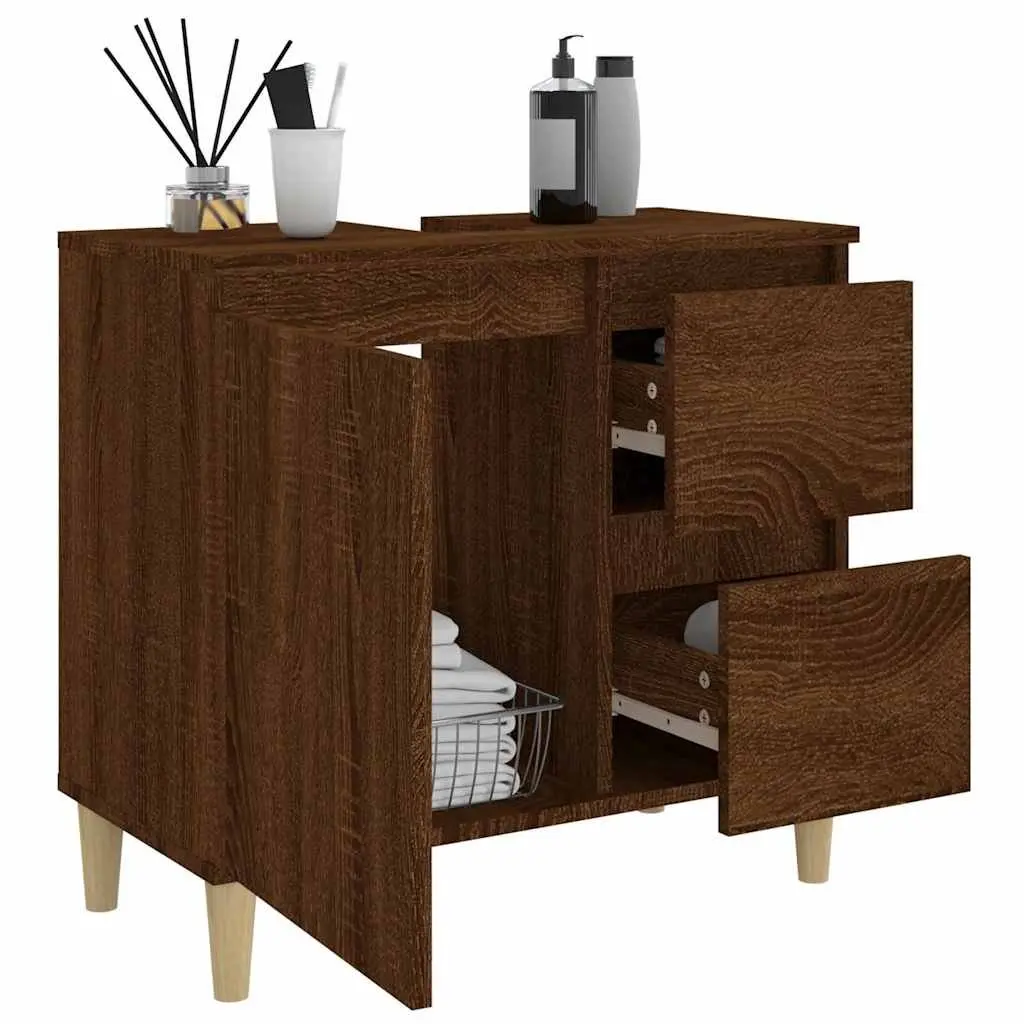 Bathroom Cabinet Storage Cupboard 65x33x60cm Brown Oak Engineered Wood