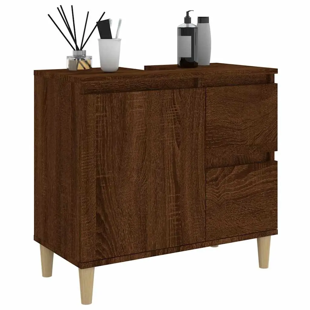 Bathroom Cabinet Storage Cupboard 65x33x60cm Brown Oak Engineered Wood