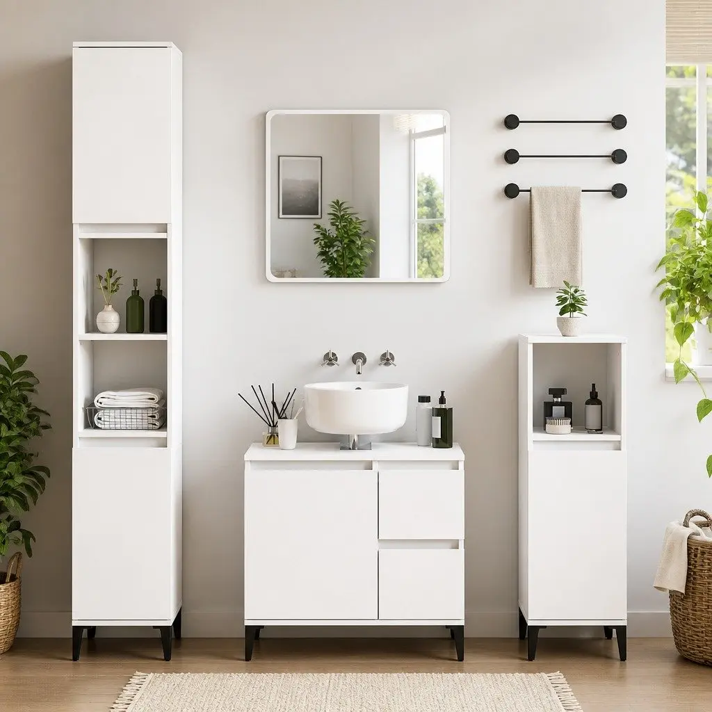 Bathroom Cabinet Storage Unit White 65x33x60 cm with Drawers and Door