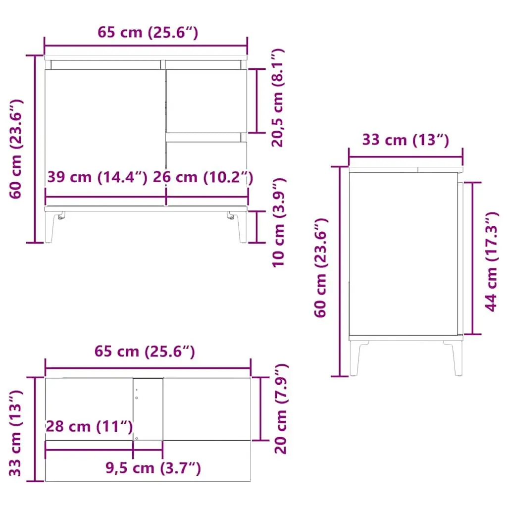 Bathroom Cabinet Storage Unit White 65x33x60 cm with Drawers and Door