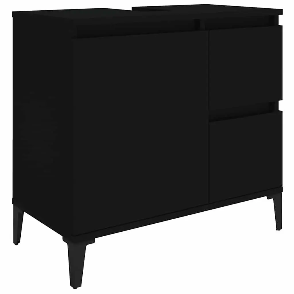 Bathroom Vanity Cabinet Black Storage Unit 2 Drawers 1 Door Compartment Engineered Wood