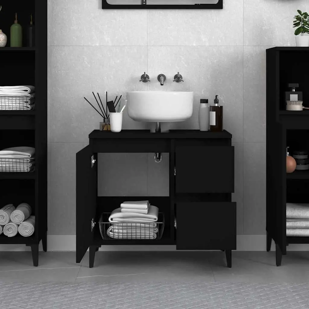 Bathroom Vanity Cabinet Black Storage Unit 2 Drawers 1 Door Compartment Engineered Wood