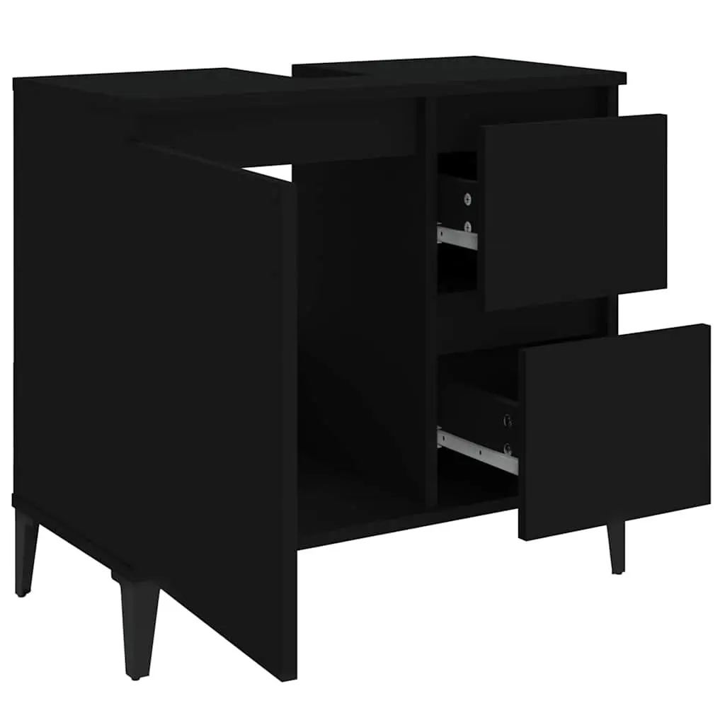 Bathroom Vanity Cabinet Black Storage Unit 2 Drawers 1 Door Compartment Engineered Wood