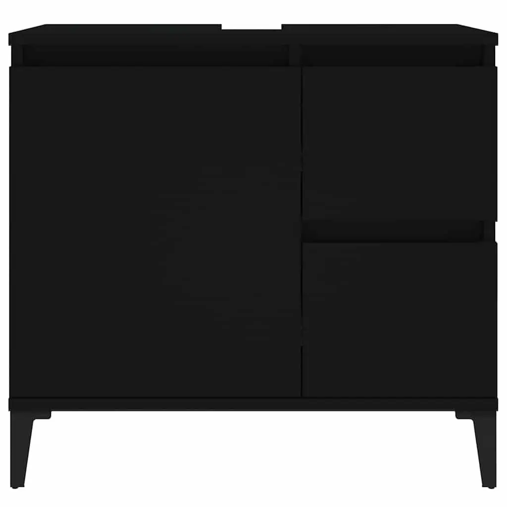 Bathroom Vanity Cabinet Black Storage Unit 2 Drawers 1 Door Compartment Engineered Wood
