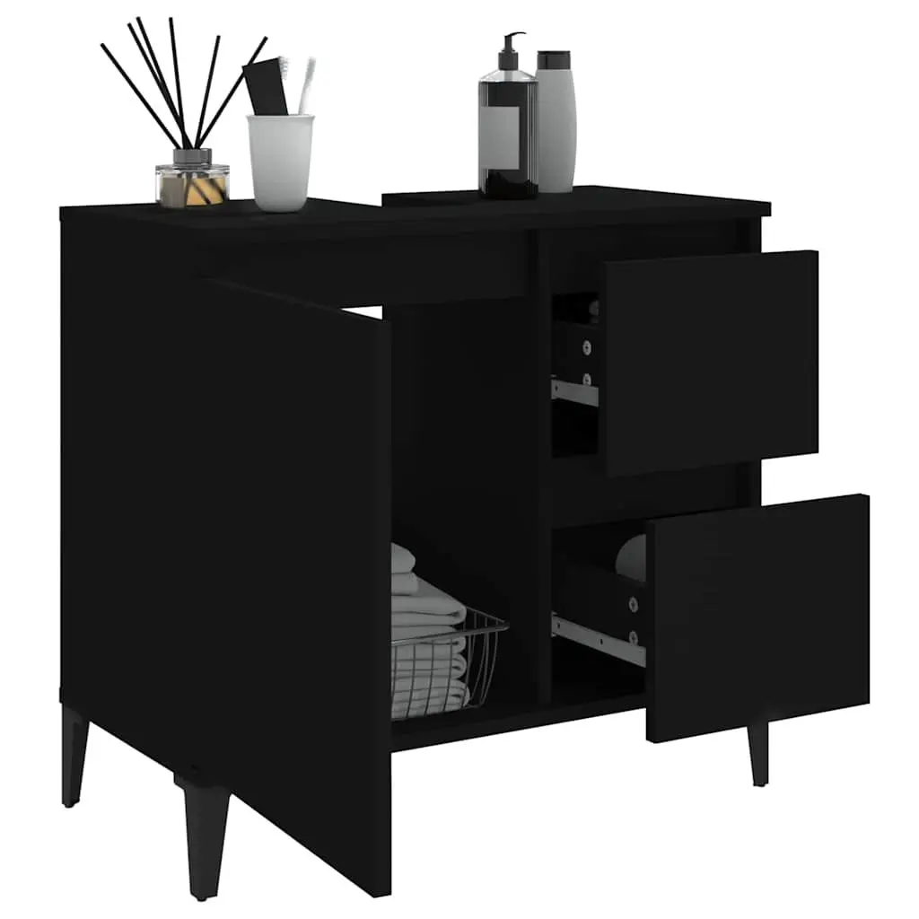 Bathroom Vanity Cabinet Black Storage Unit 2 Drawers 1 Door Compartment Engineered Wood