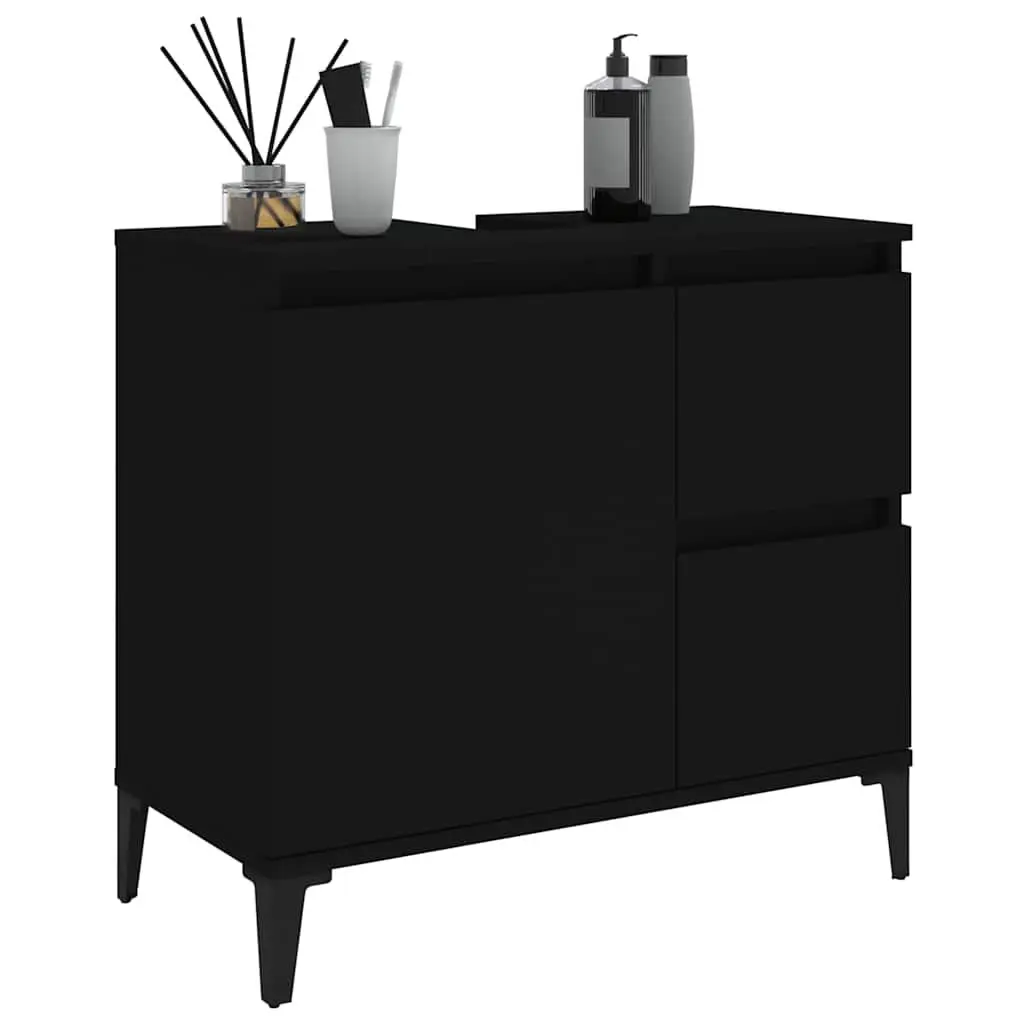 Bathroom Vanity Cabinet Black Storage Unit 2 Drawers 1 Door Compartment Engineered Wood
