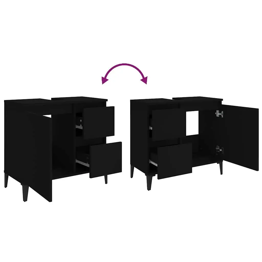 Bathroom Vanity Cabinet Black Storage Unit 2 Drawers 1 Door Compartment Engineered Wood