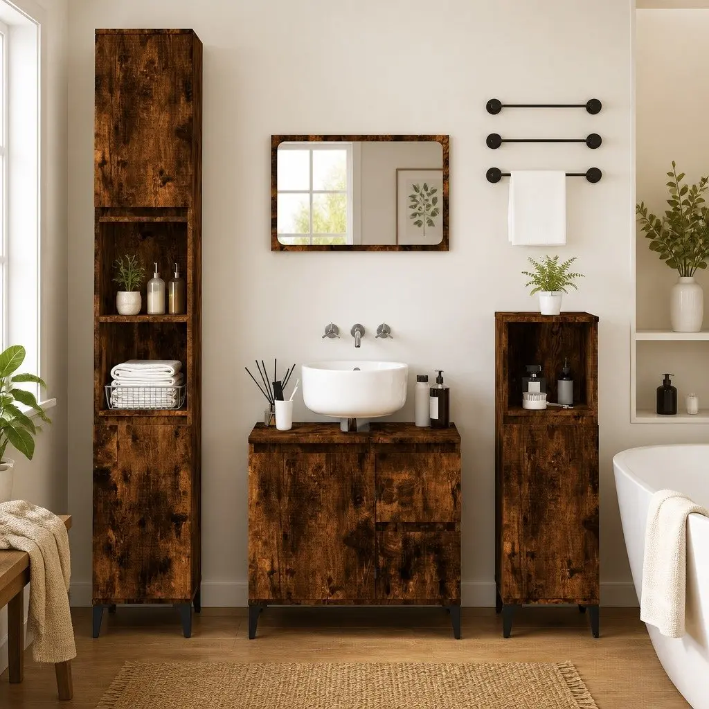 Bathroom Vanity Cabinet Storage Unit 65x33x60cm Brown Engineered Wood