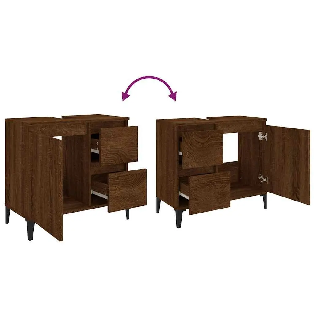Brown Oak Bathroom Vanity Cabinet 65x33x60cm