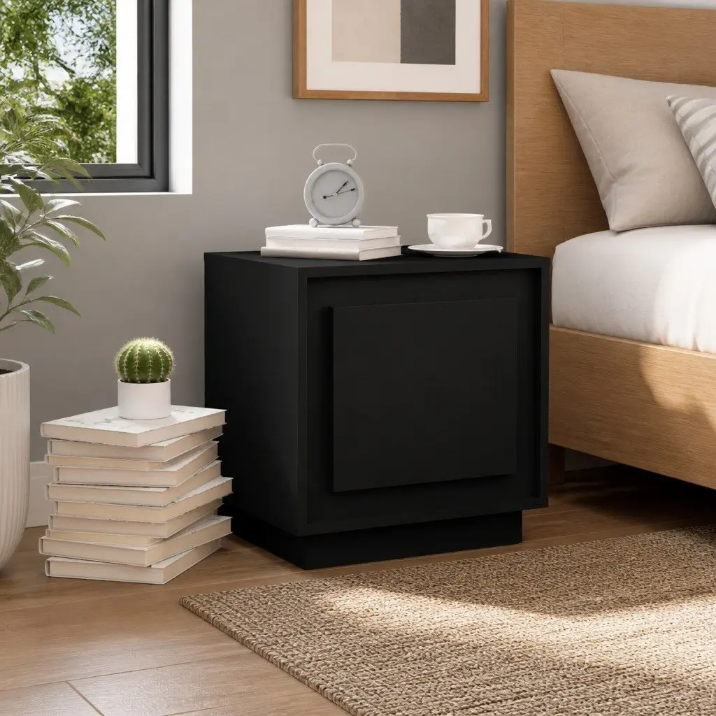 Bedside Cabinet Black Modern Nightstand Storage Table 44x35x45cm