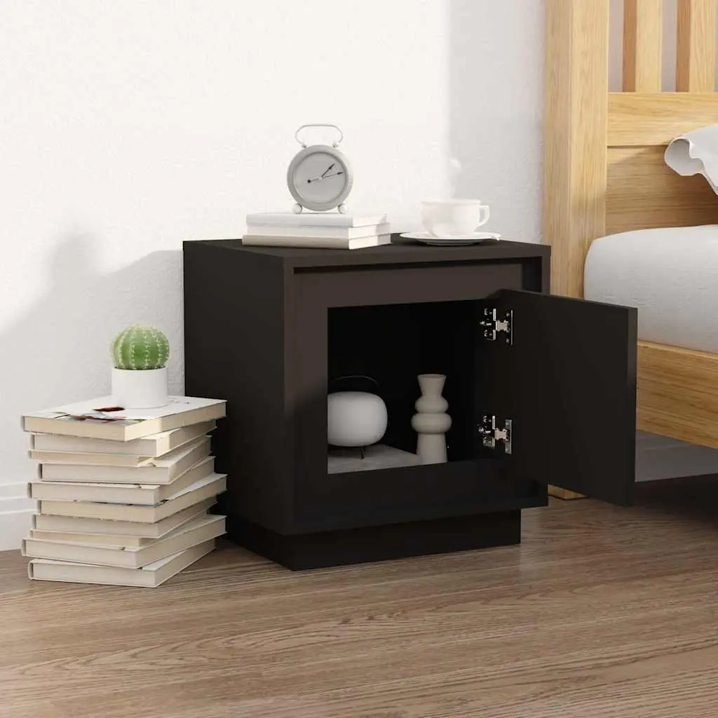 Bedside Cabinet Black Modern Nightstand Storage Table 44x35x45cm