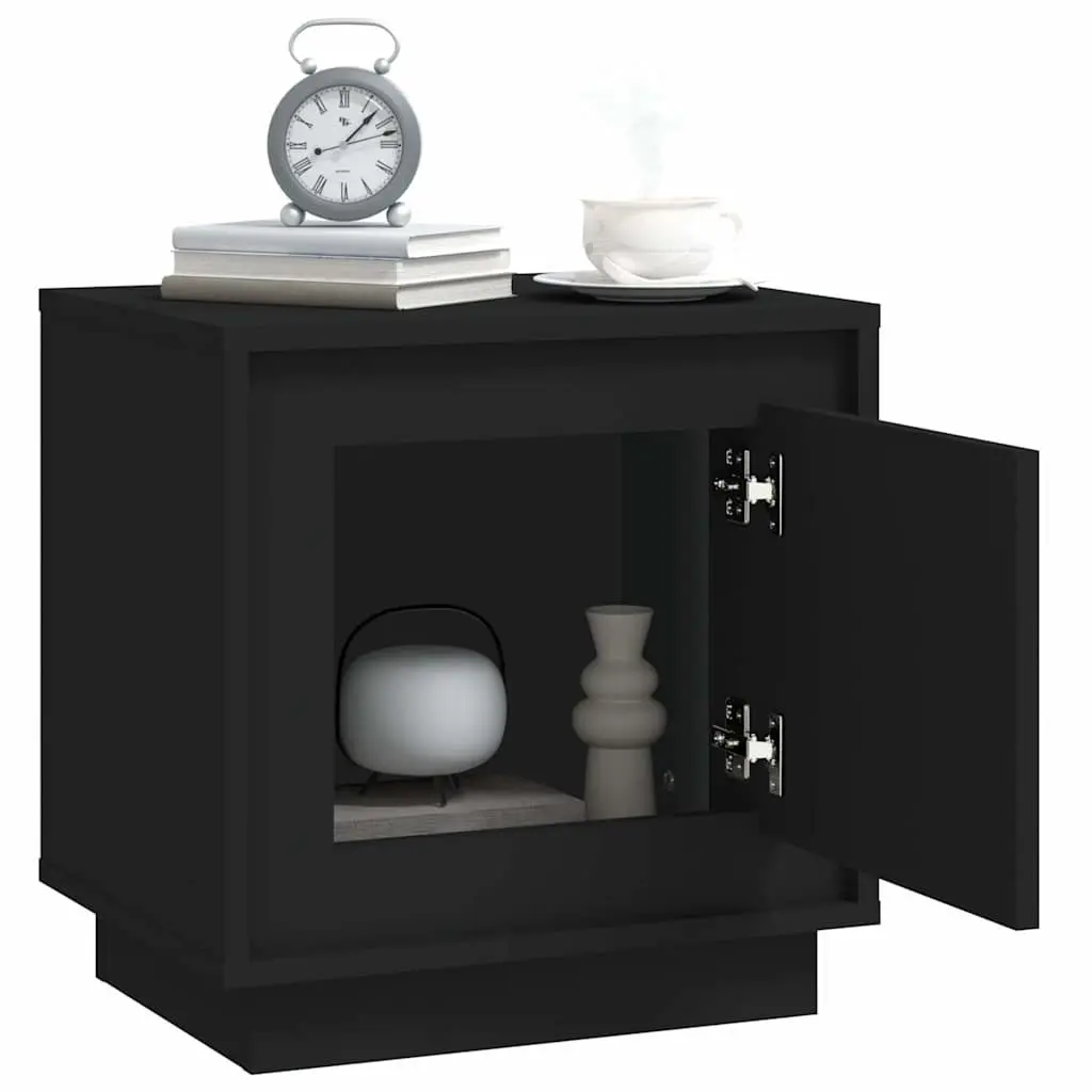 Bedside Cabinet Black Modern Nightstand Storage Table 44x35x45cm
