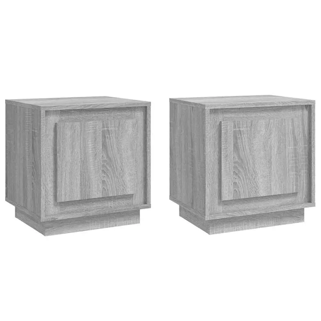 Bedside Cabinet Nightstand Storage Organizer 2 Piece Grey Engineered Wood