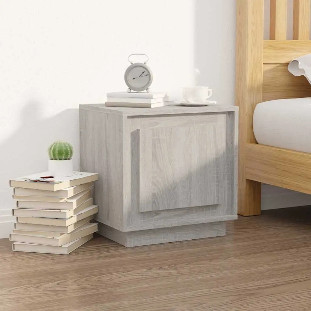 Bedside Cabinet Nightstand Storage Organizer 2 Piece Grey Engineered Wood