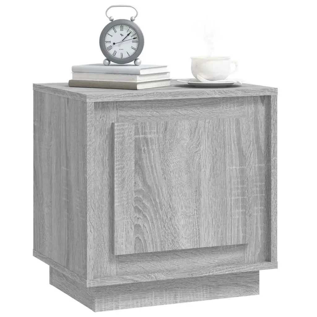 Bedside Cabinet Nightstand Storage Organizer 2 Piece Grey Engineered Wood