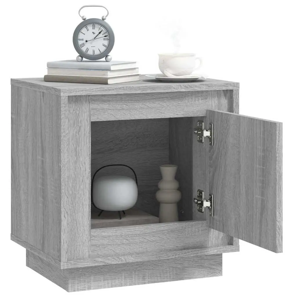 Bedside Cabinet Nightstand Storage Organizer 2 Piece Grey Engineered Wood