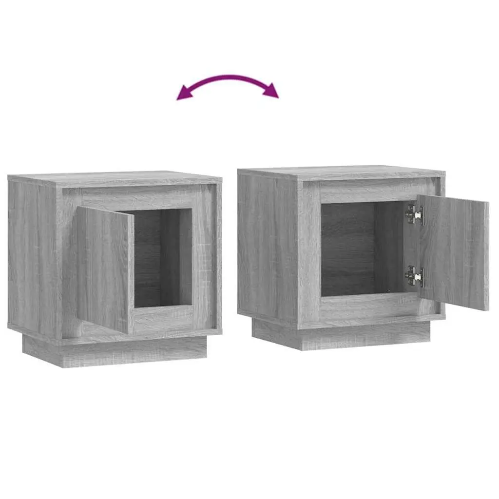 Bedside Cabinet Nightstand Storage Organizer 2 Piece Grey Engineered Wood