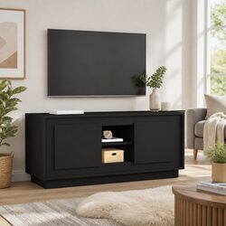 Black Media Cabinet 102x35x45 cm with Doors