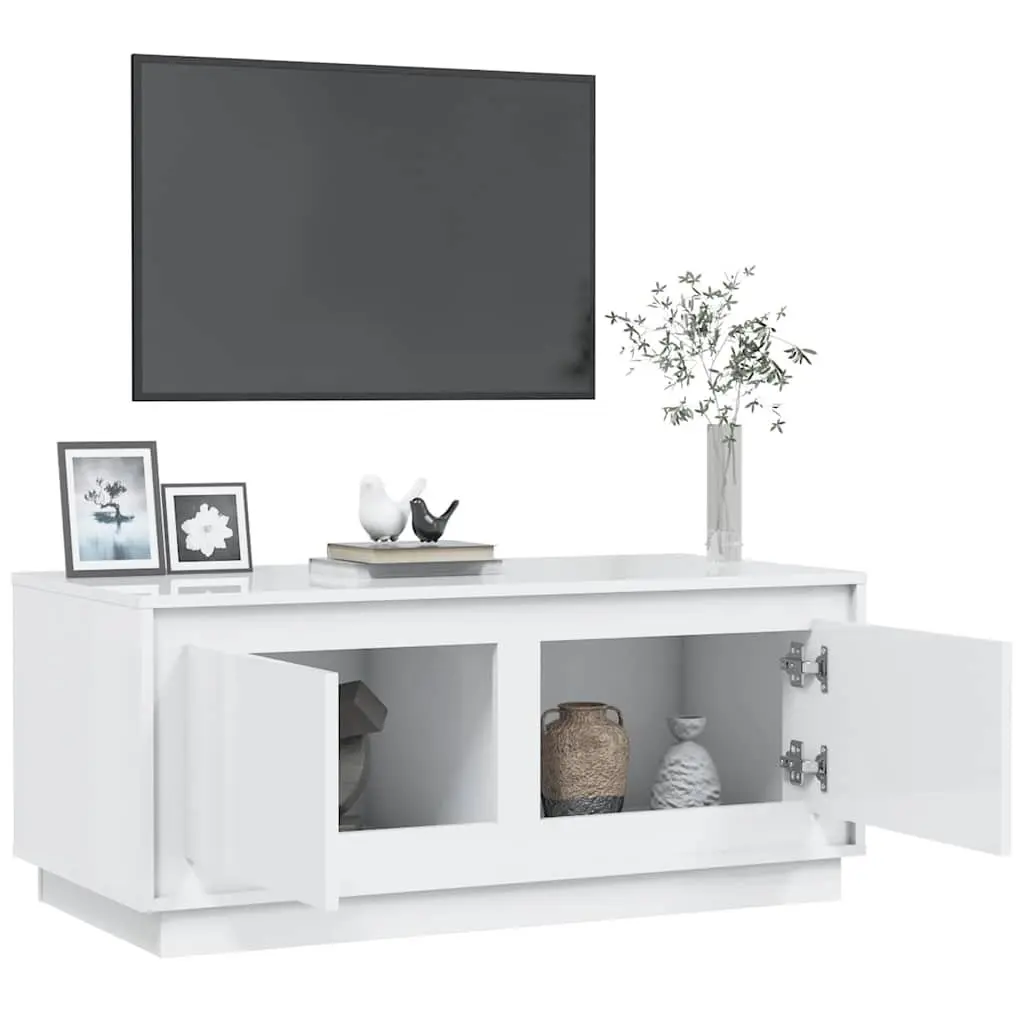Coffee Table White High Gloss Storage Compartments Engineered Wood Living Room