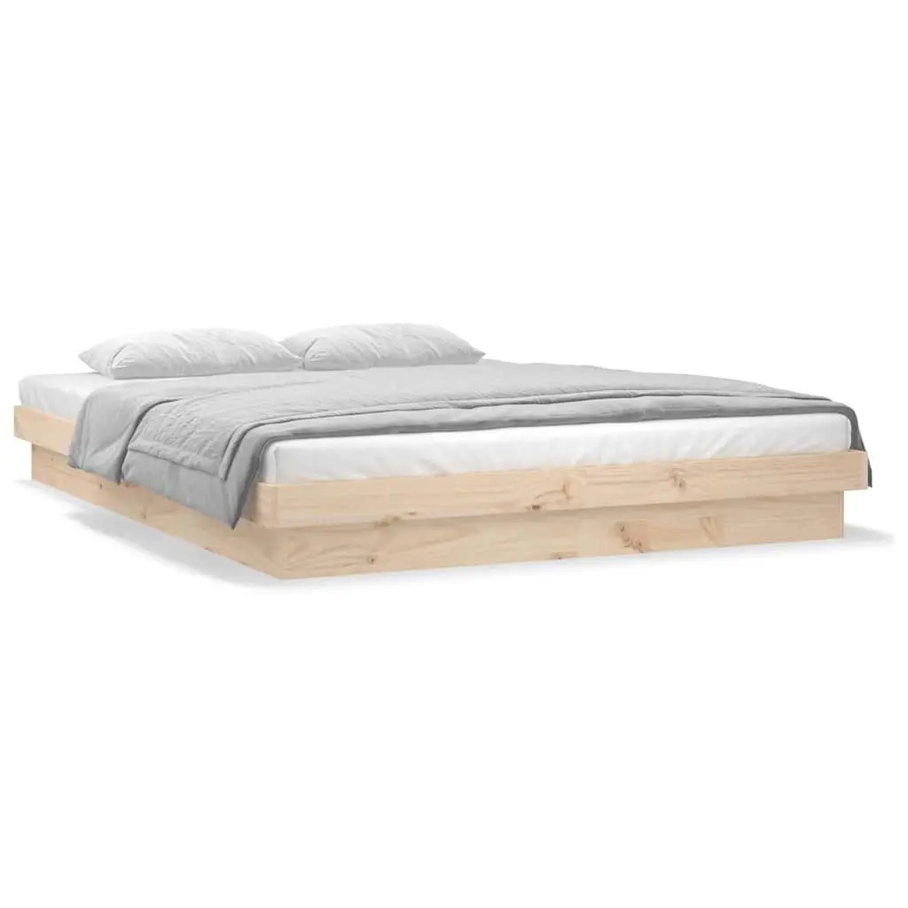 Solid Wood Bed Frame with LED Lighting for 150x200 cm