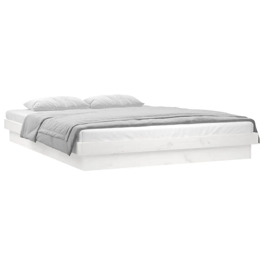 LED Bed Frame 150x200cm Solid Wood White with Remote Control
