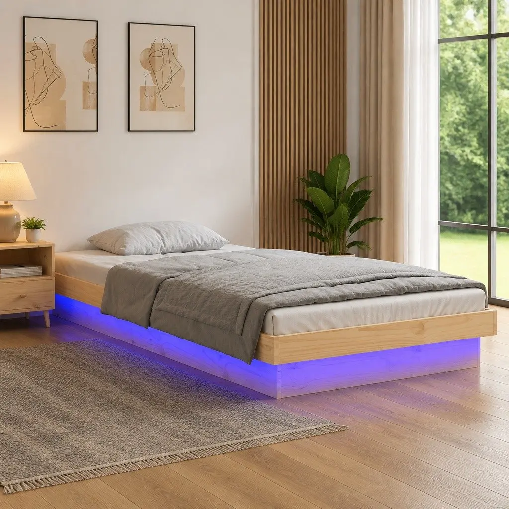 Solid Wood Bed Frame with Remote LED 90x190 cm