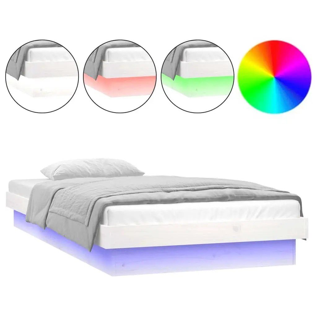 White LED Bed Frame 90x190cm with Slatted Base