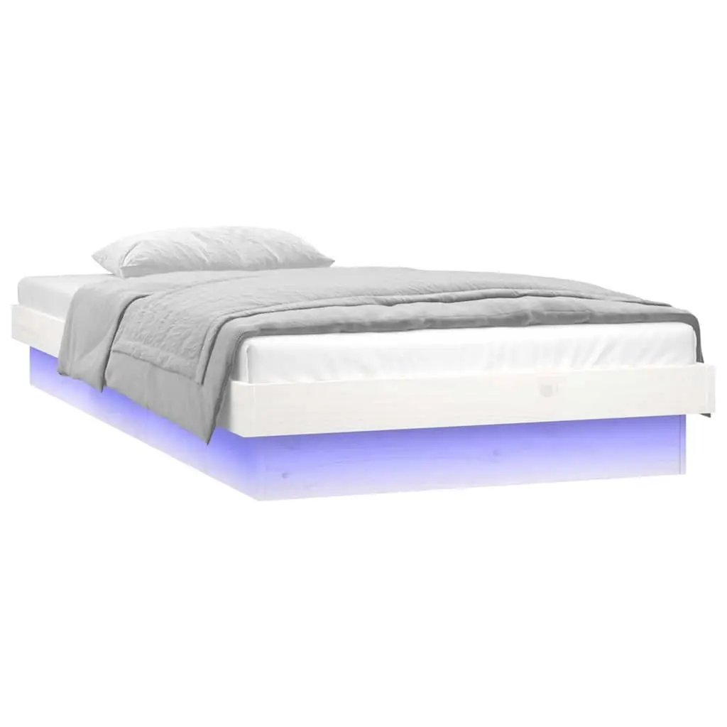White LED Bed Frame 90x190cm with Slatted Base