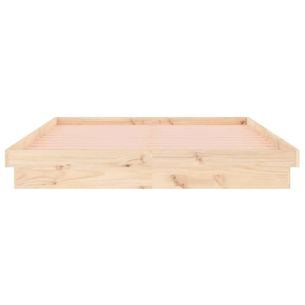 Bed Frame with LED Lights 135x190 cm Solid Pine Wood Brown Bedroom Furniture