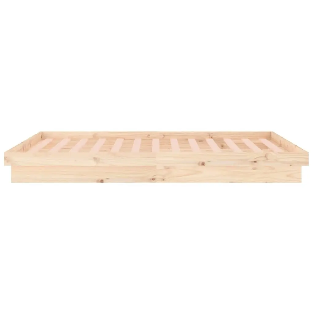 Bed Frame with LED Lights 135x190 cm Solid Pine Wood Brown Bedroom Furniture