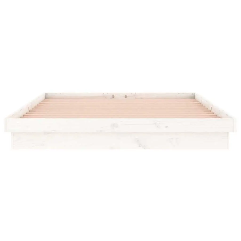 Bed Frame with Colourful LED Lights 135x190 cm White Solid Pine Wood Slatted