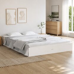 White Solid Wood Bed Frame 150x200 cm Slatted Base Modern Bedroom Furniture