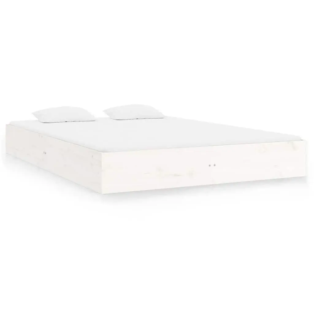 Bed Frame Slatted Base 150x200 cm White Solid Wood Modern Bedroom Furniture
