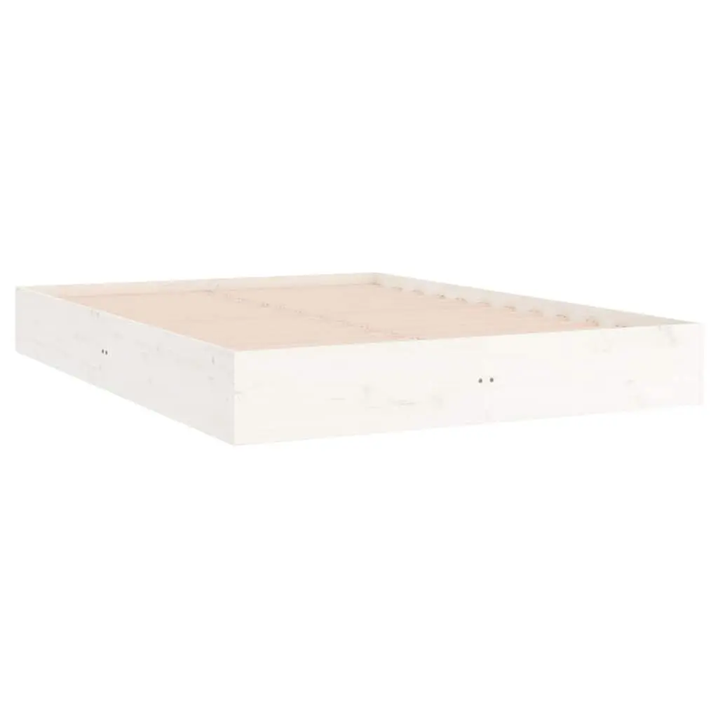 Bed Frame Slatted Base 150x200 cm White Solid Wood Modern Bedroom Furniture