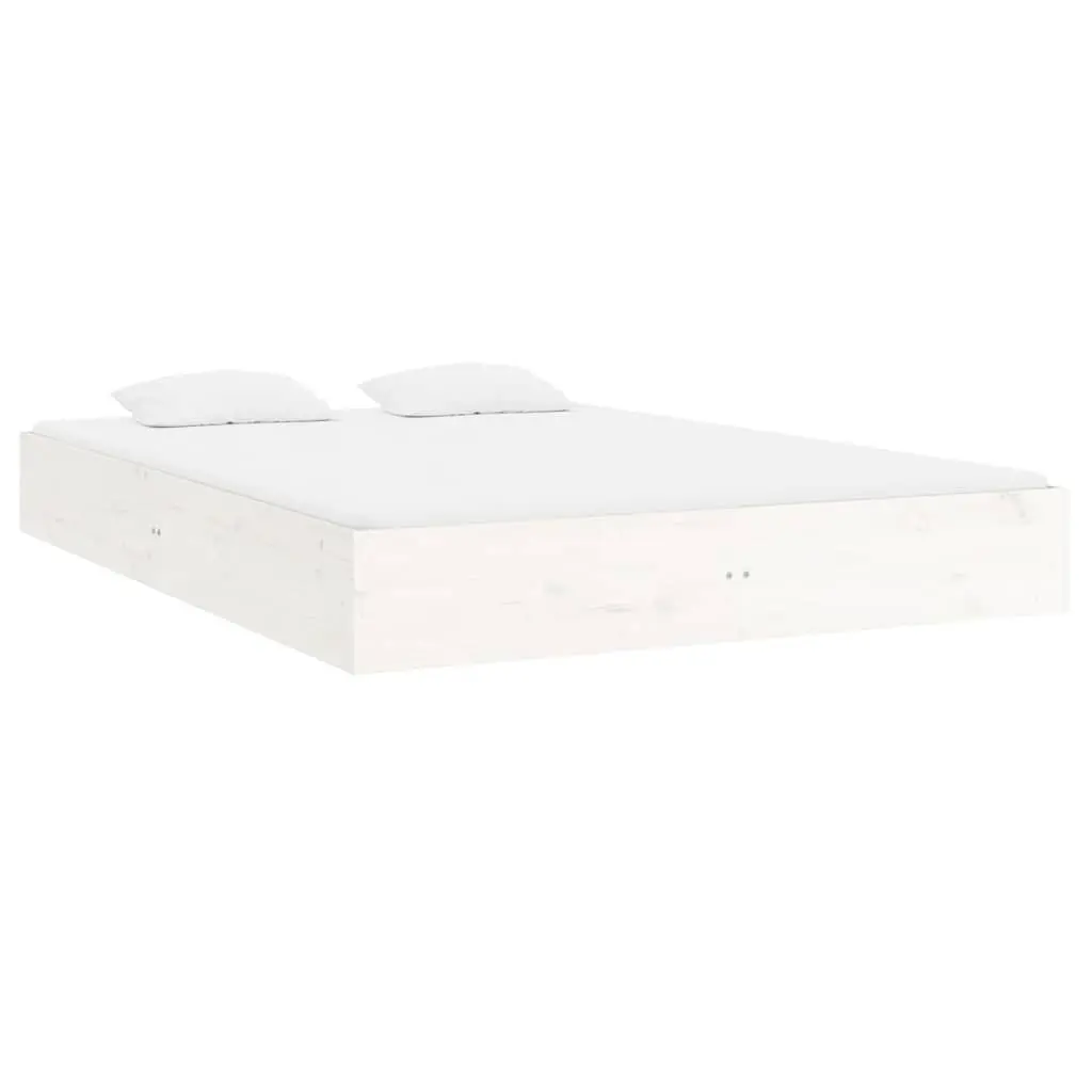 Bed Frame Slatted Base 150x200 cm White Solid Wood Modern Bedroom Furniture