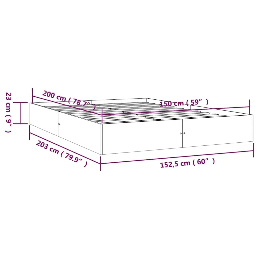 Bed Frame Slatted Base 150x200 cm White Solid Wood Modern Bedroom Furniture