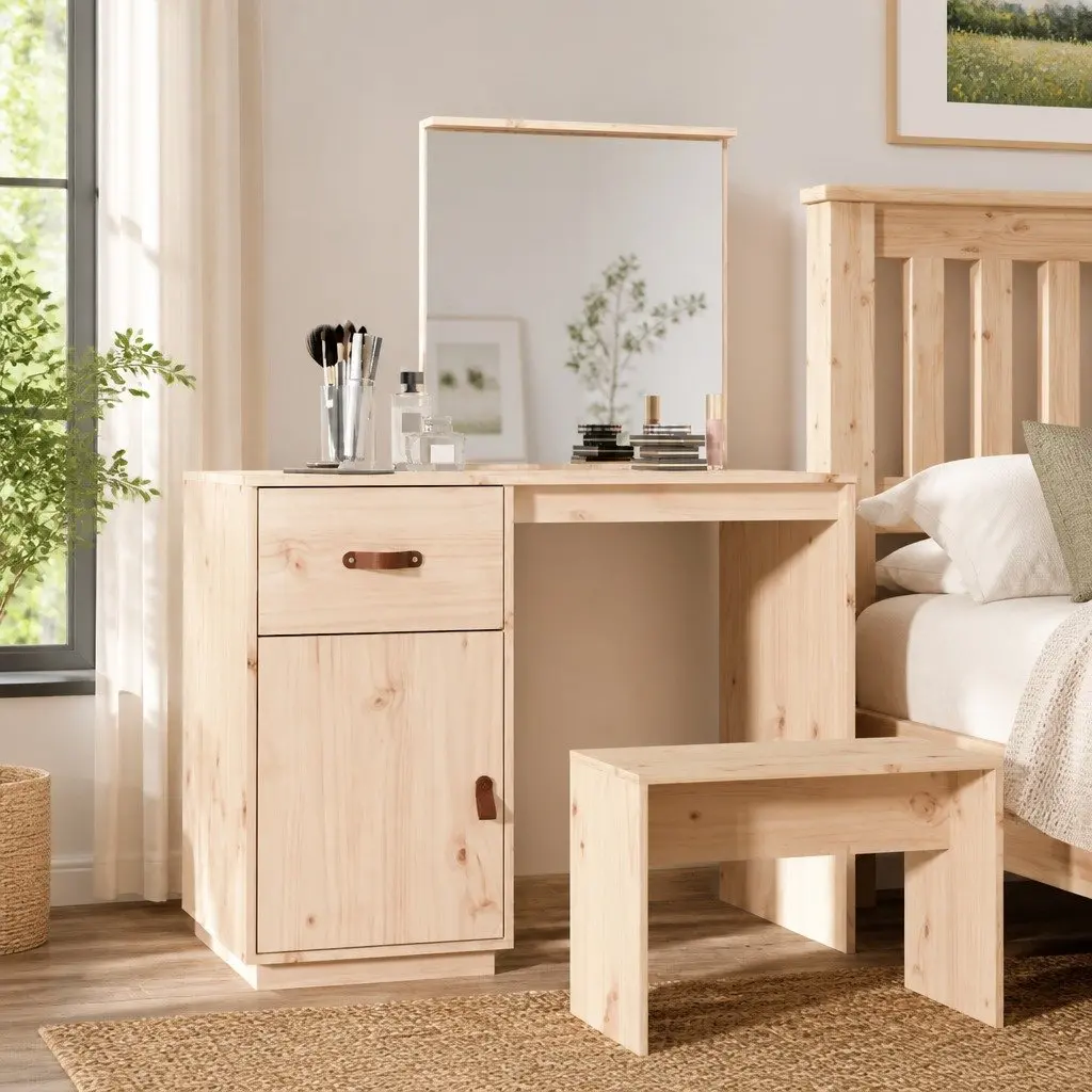 Solid Pine Dressing Table with Mirror and Storage Solutions 95x50x134 cm