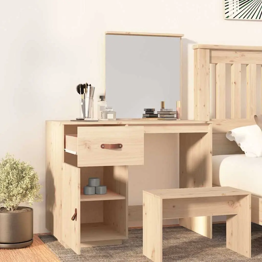 Solid Pine Dressing Table with Mirror and Storage Solutions 95x50x134 cm