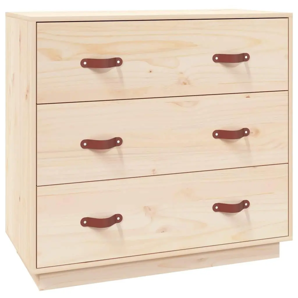 Sideboard Storage Cabinet Solid Pine Wood 3 Drawers Brown 80W x 40D x 75H cm