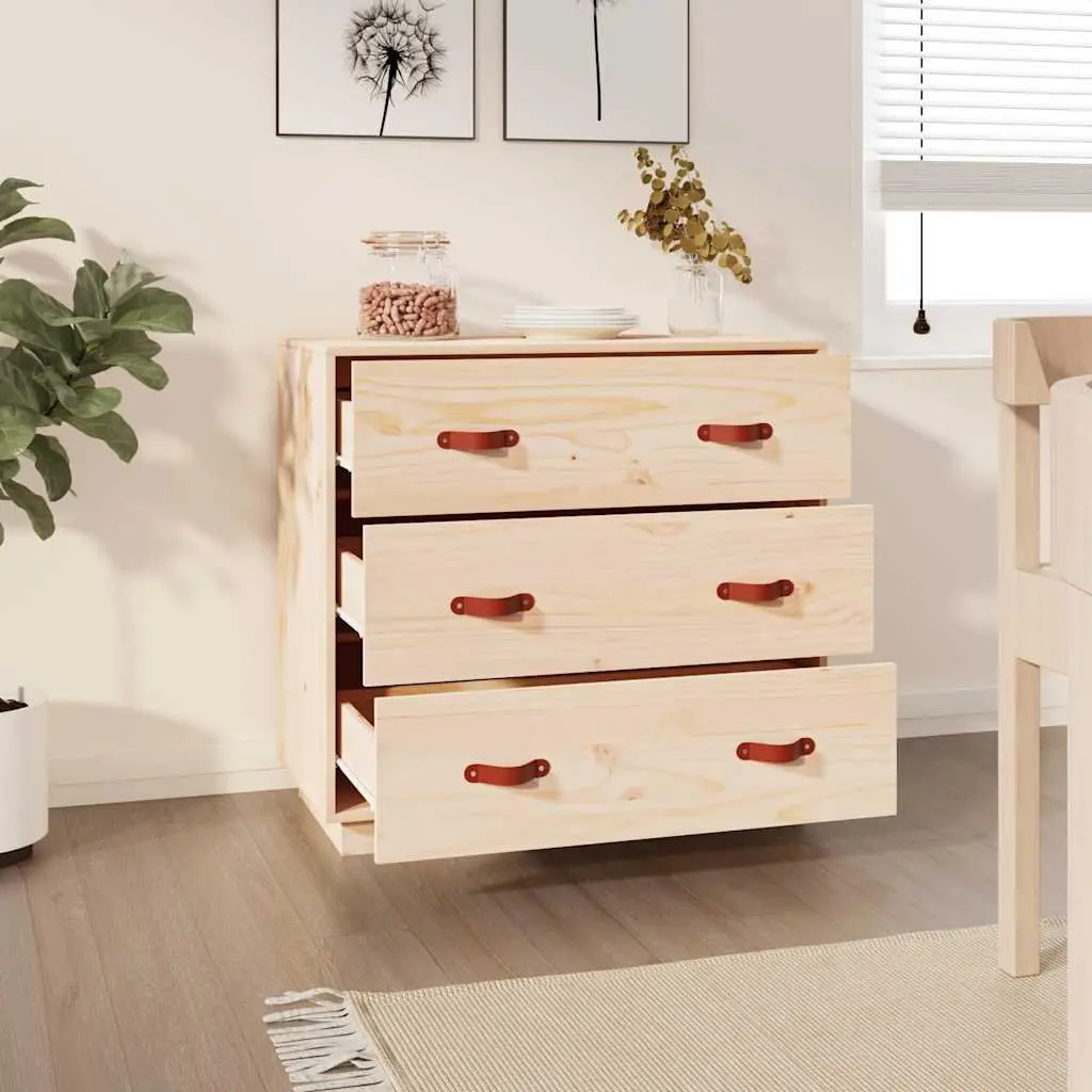Sideboard Storage Cabinet Solid Pine Wood 3 Drawers Brown 80W x 40D x 75H cm