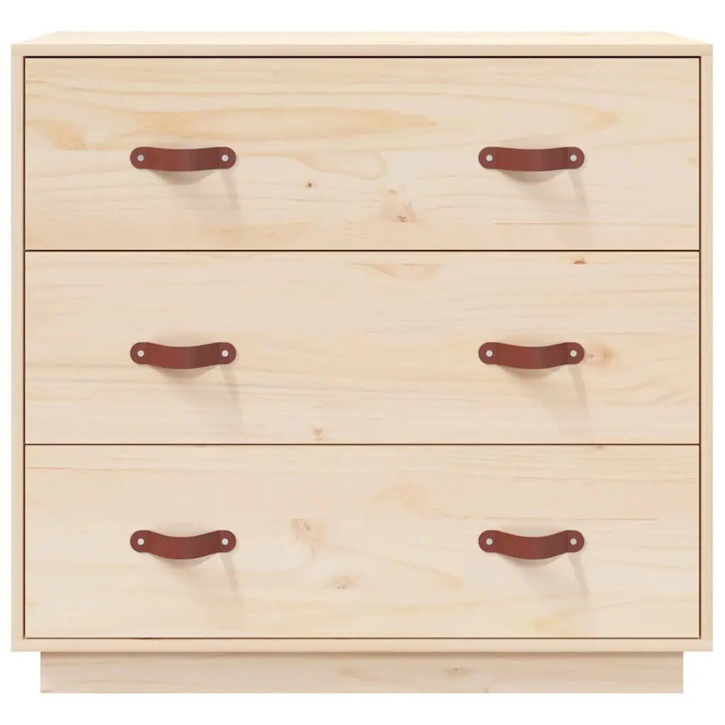 Sideboard Storage Cabinet Solid Pine Wood 3 Drawers Brown 80W x 40D x 75H cm