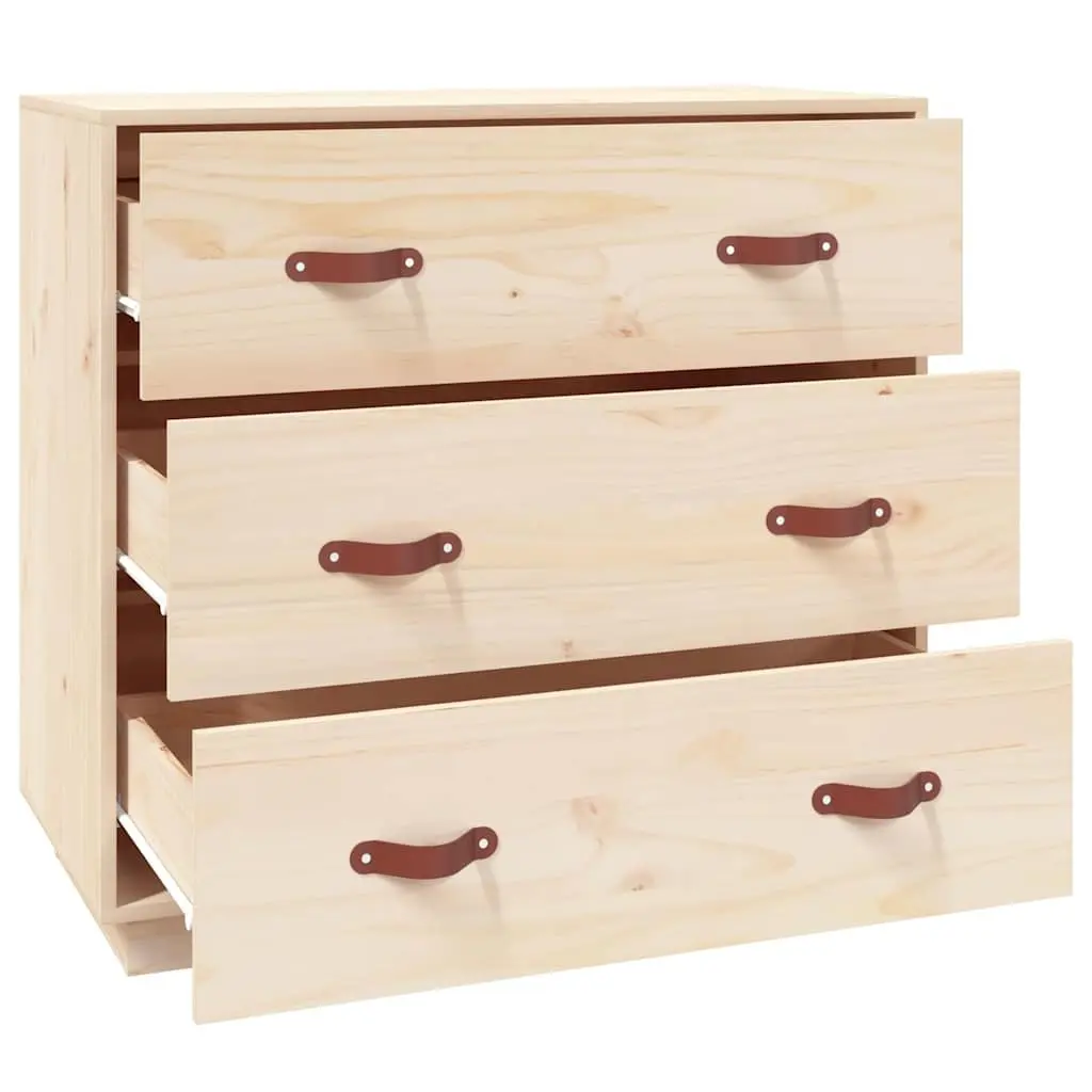 Sideboard Storage Cabinet Solid Pine Wood 3 Drawers Brown 80W x 40D x 75H cm