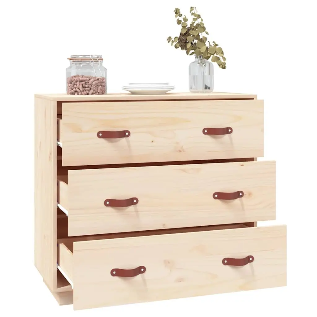 Sideboard Storage Cabinet Solid Pine Wood 3 Drawers Brown 80W x 40D x 75H cm