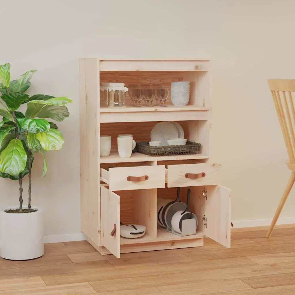 Solid Wood Pine Highboard Sideboard Storage Cabinet with Shelves and Drawers