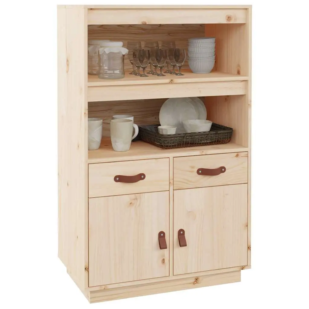 Solid Wood Pine Highboard Sideboard Storage Cabinet with Shelves and Drawers
