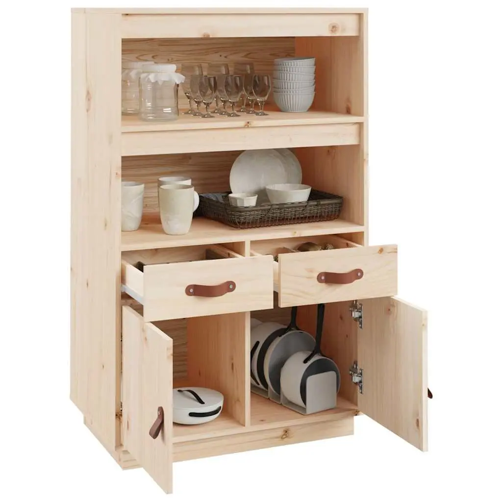 Solid Wood Pine Highboard Sideboard Storage Cabinet with Shelves and Drawers