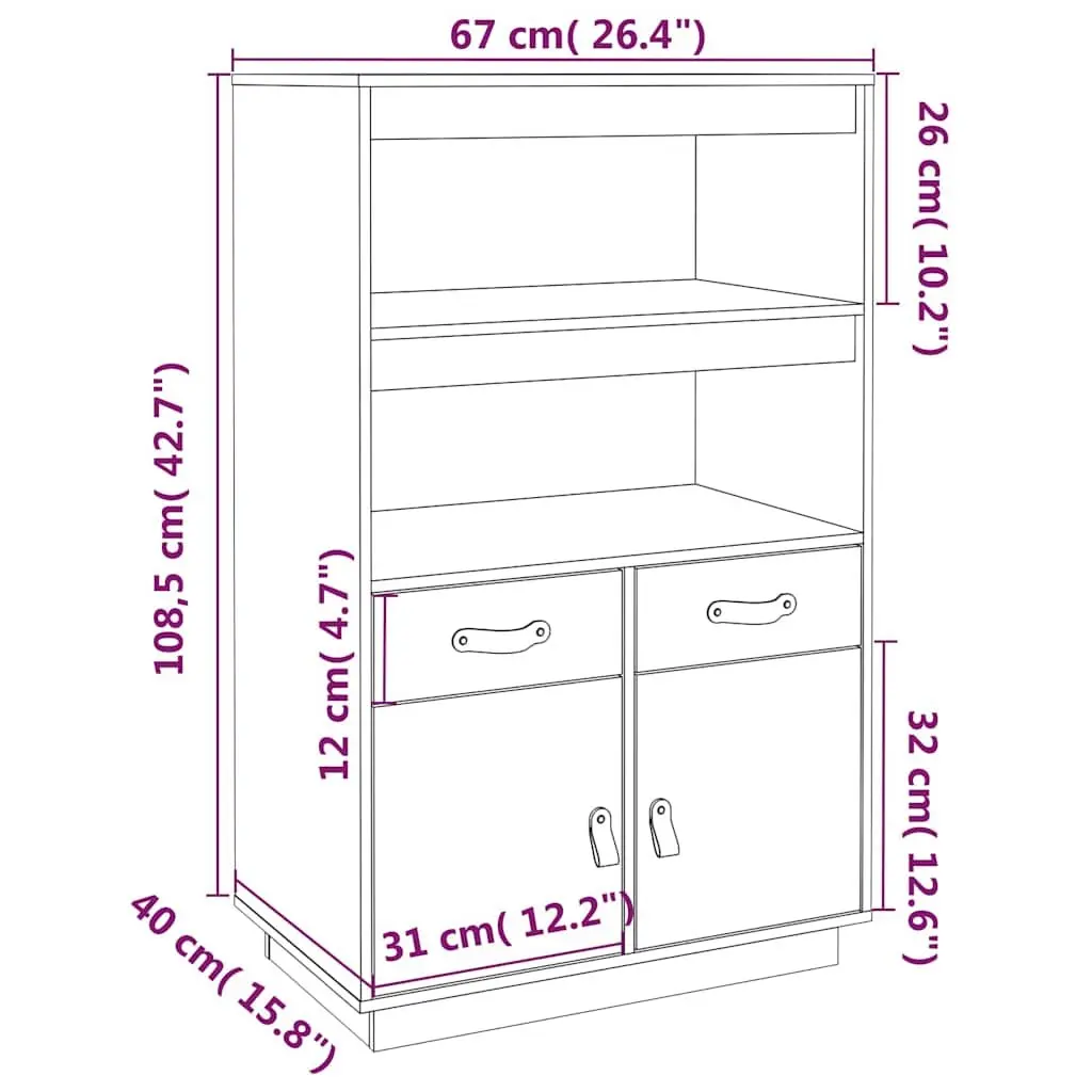 Solid Wood Pine Highboard Sideboard Storage Cabinet with Shelves and Drawers